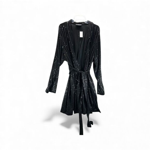 NWT Black Sequin Duster Cardigan Lane Bryant Plus Sz 20 Holiday Club Goth Glam - Picture 3 of 13